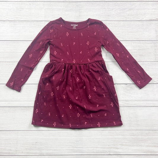 Cat & Jack Girls Dress Burgundy Long Sleeve Floral Pocket Dress S 6 6X