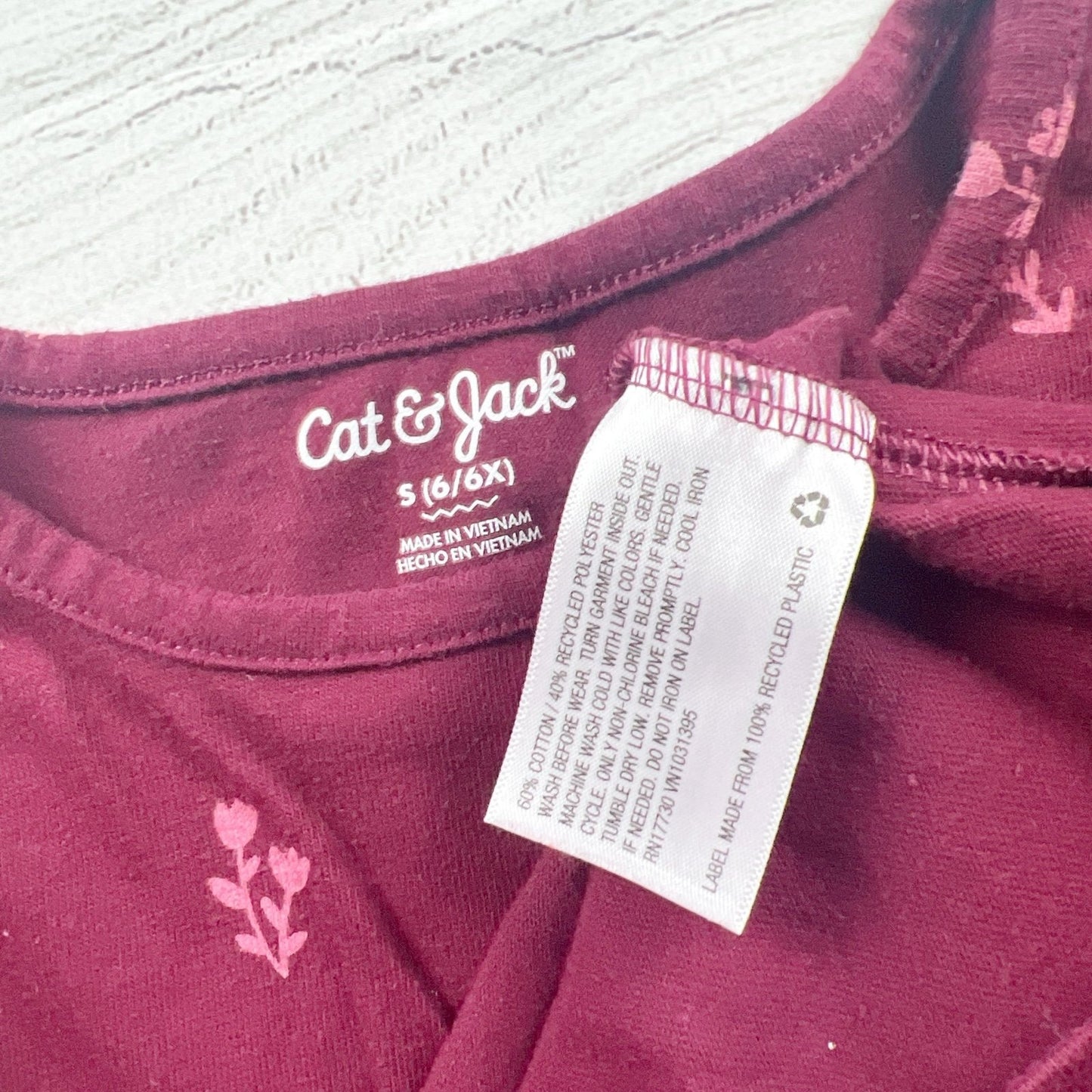 Cat & Jack Girls Dress Burgundy Long Sleeve Floral Pocket Dress S 6 6X