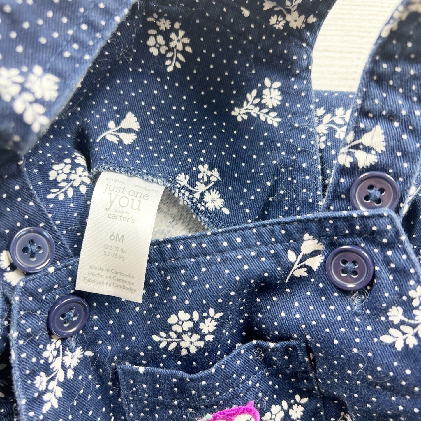 Just One You By Carter’s Infant Girls’ Blue Floral Print Overalls Size 3-6 Months
