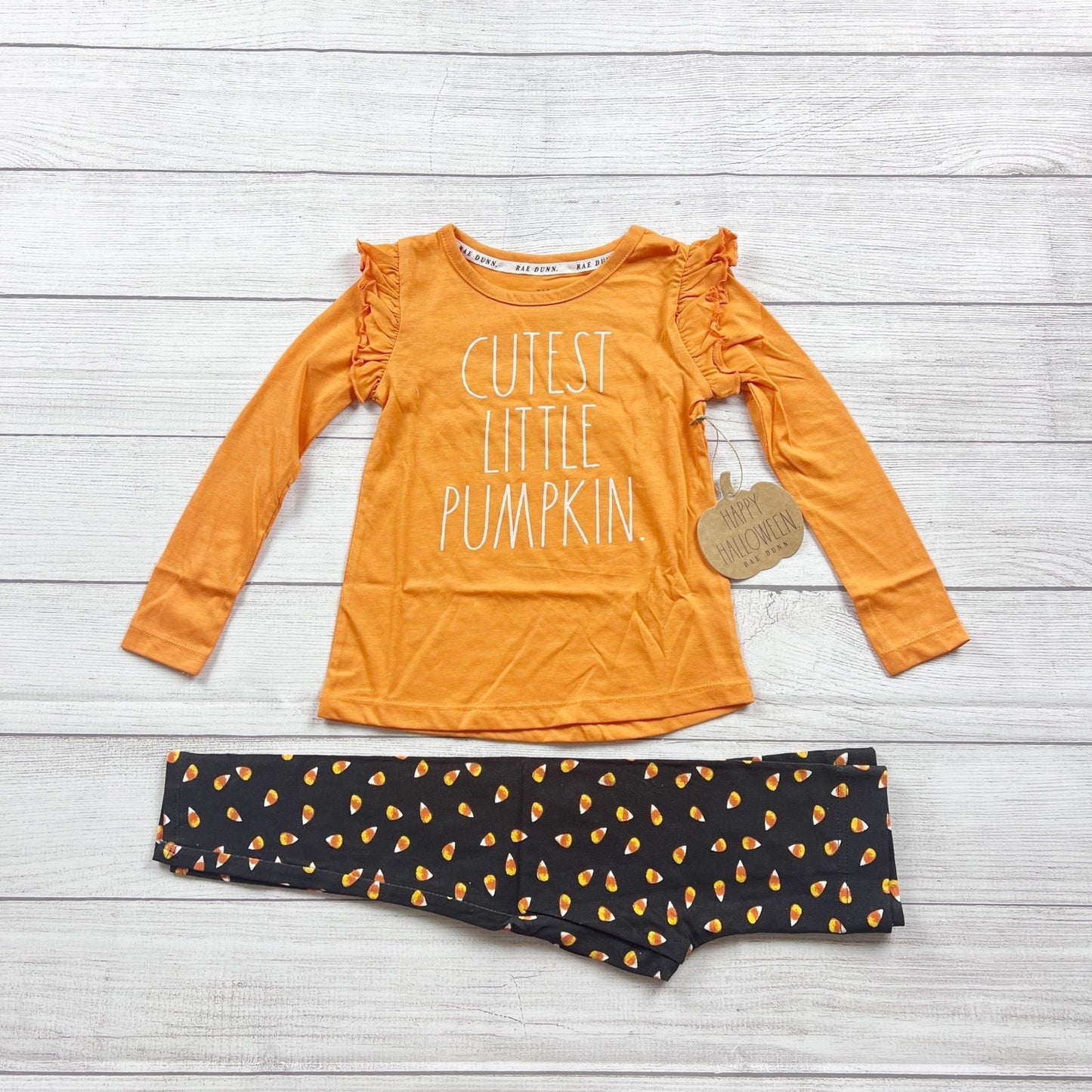 Rae Dunn Girls "Cutest Little Pumpkin" Halloween Outfit Candy Leggings NWT 4