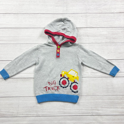 Blue Zoo Toddler Boys Hooded Gray Sweater Big Truck Graphic 2-3