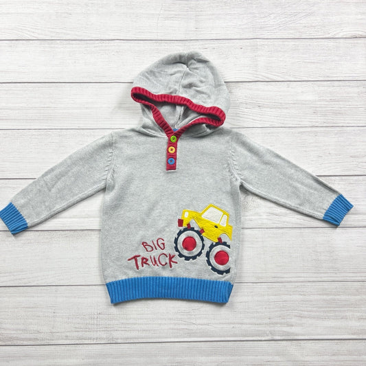 Blue Zoo Toddler Boys Hooded Gray Sweater Big Truck Graphic 2-3