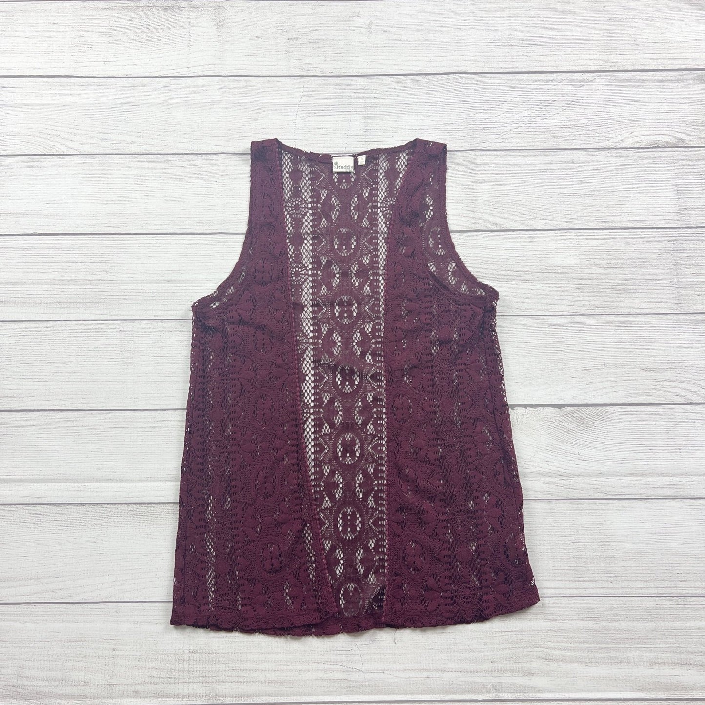 Mudd Lace Maroon See Through Sleeveless Top  Boho Lightweight Blouse Vest 16