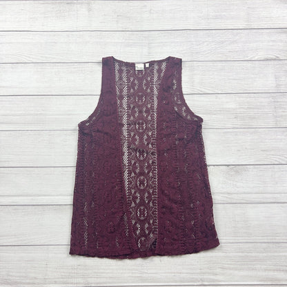 Mudd Lace Maroon See Through Sleeveless Top  Boho Lightweight Blouse Vest 16