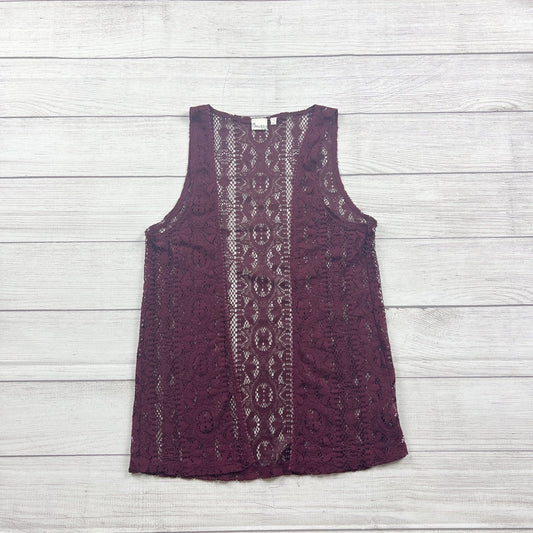 Mudd Lace Maroon See Through Sleeveless Top  Boho Lightweight Blouse Vest 16