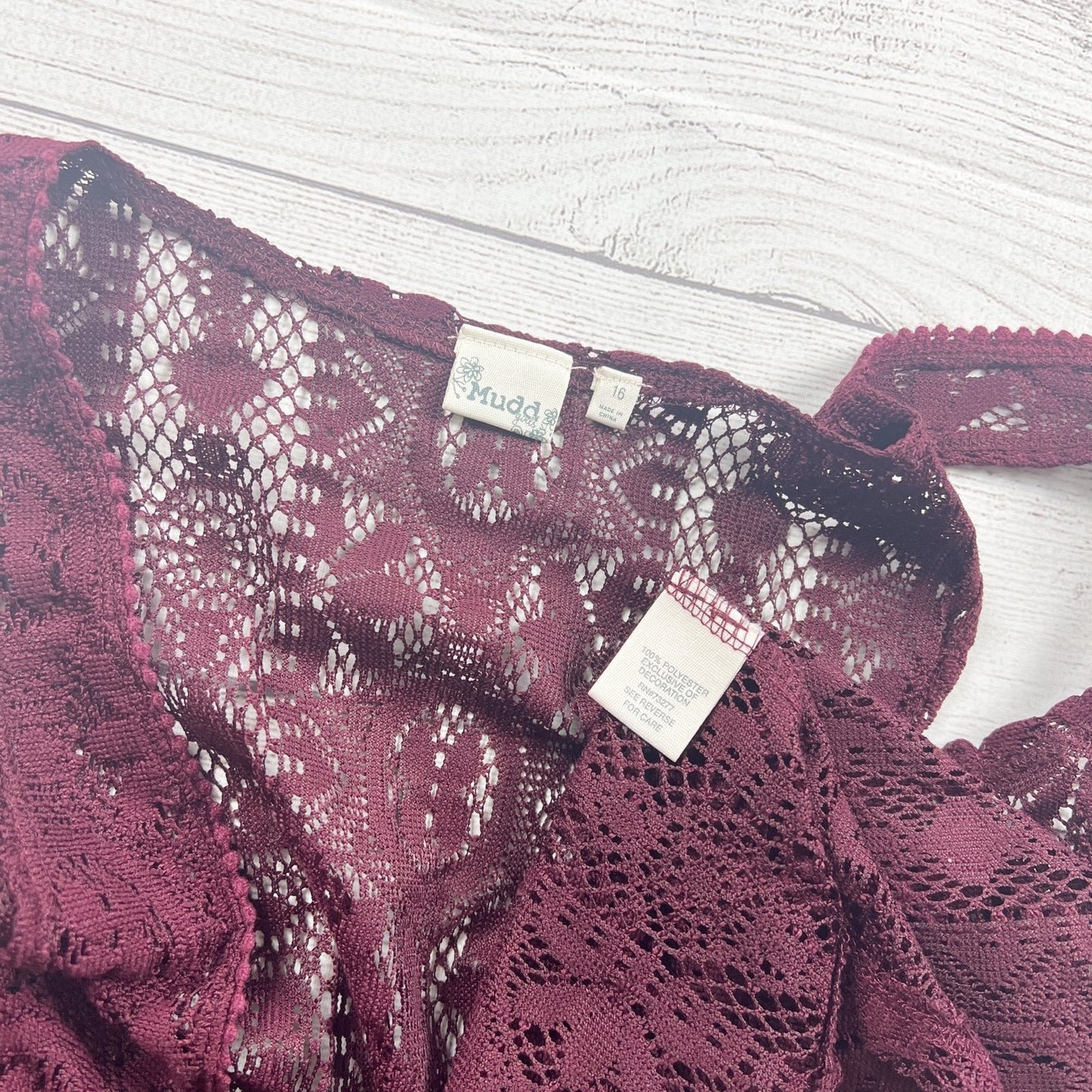 Mudd Lace Maroon See Through Sleeveless Top  Boho Lightweight Blouse Vest 16