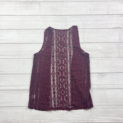 Mudd Lace Maroon See Through Sleeveless Top  Boho Lightweight Blouse Vest 16