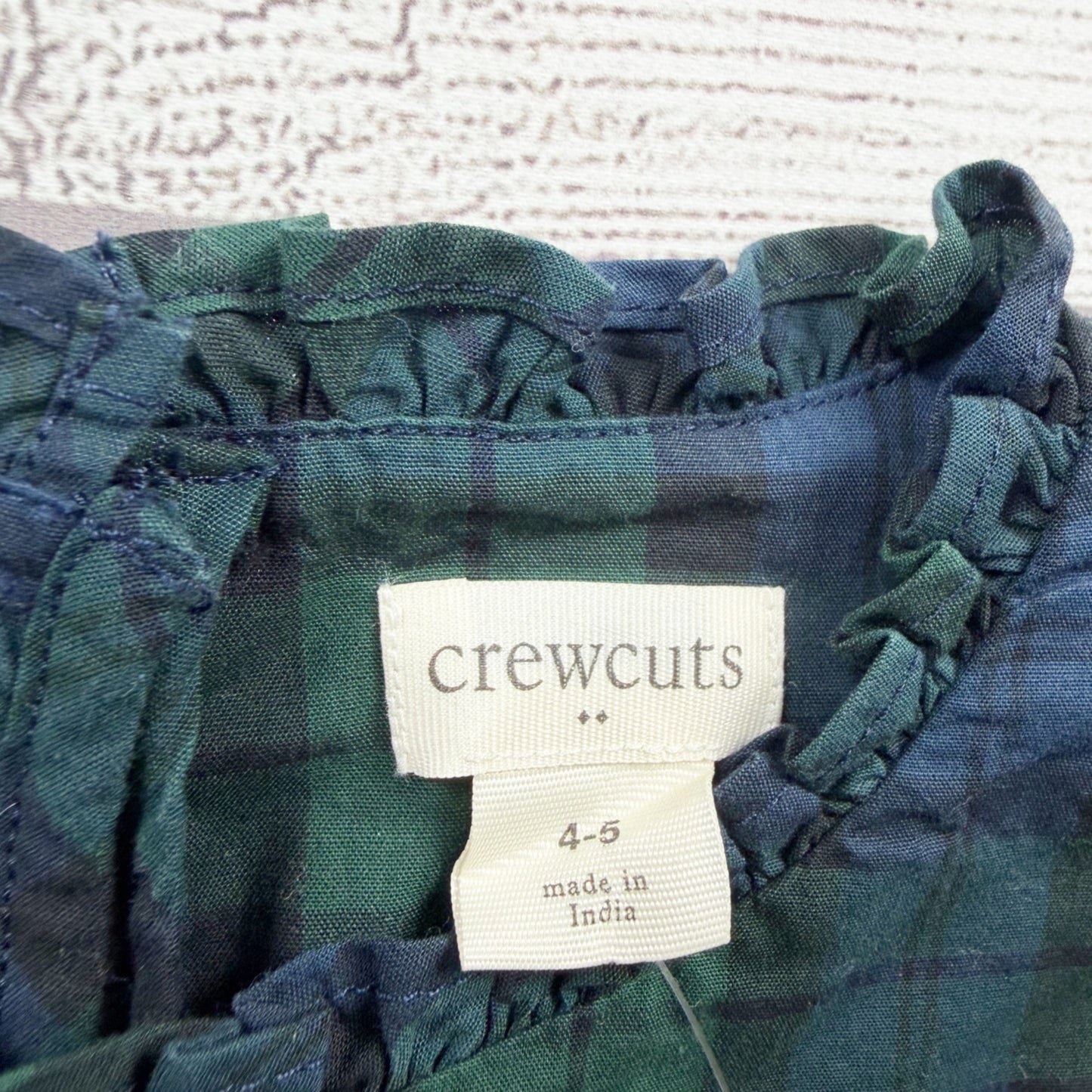 Crewcuts Girls Plaid Top Green Blue Plaid Ruffle Yoke Long Sleeve NWT 4-5