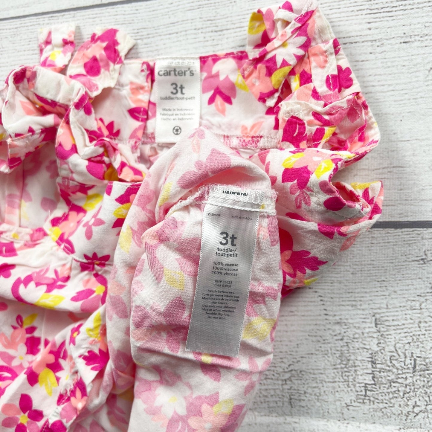 Carter's Toddler Sleeveless Floral Ruffle Strap Pink Viscose Tank Top 3T