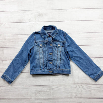 Children’s Place Girls Denim Jacket Blue Stretch Cotton Blend Button Up M 7-8