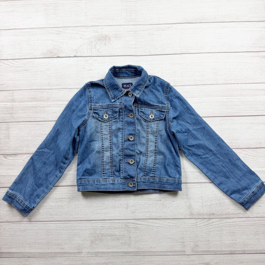 Children’s Place Girls Denim Jacket Blue Stretch Cotton Blend Button Up M 7-8