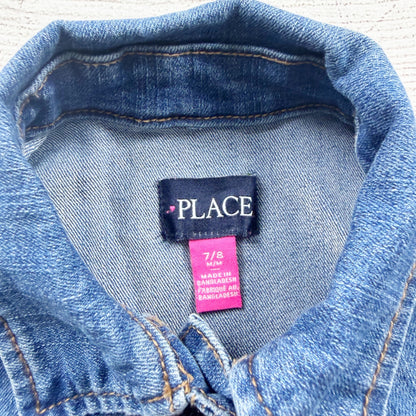 Children’s Place Girls Denim Jacket Blue Stretch Cotton Blend Button Up M 7-8