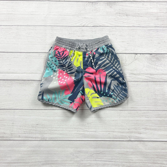 Gymboree Boys Swim Trunks Gray Tropical Print Board Shorts Mesh Lined 4T