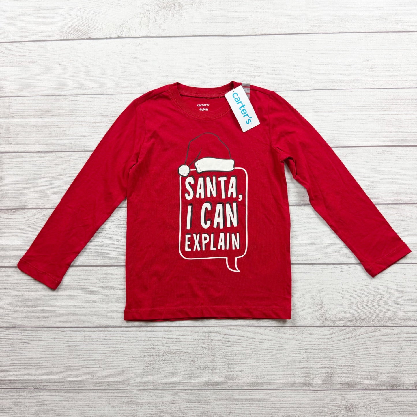 Carter's Toddler Red Christmas Shirt "Santa I Can Explain" Long Sleeve NWT 4T