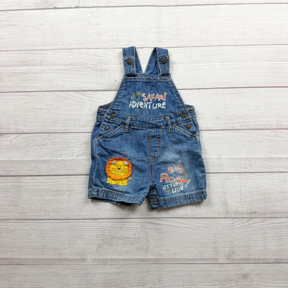 The Childrens Place Denim Safari Jungle Adventure Overalls Shorts 6-9 Months