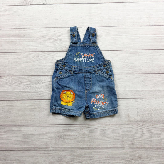 The Childrens Place Denim Safari Jungle Adventure Overalls Shorts 6-9 Months