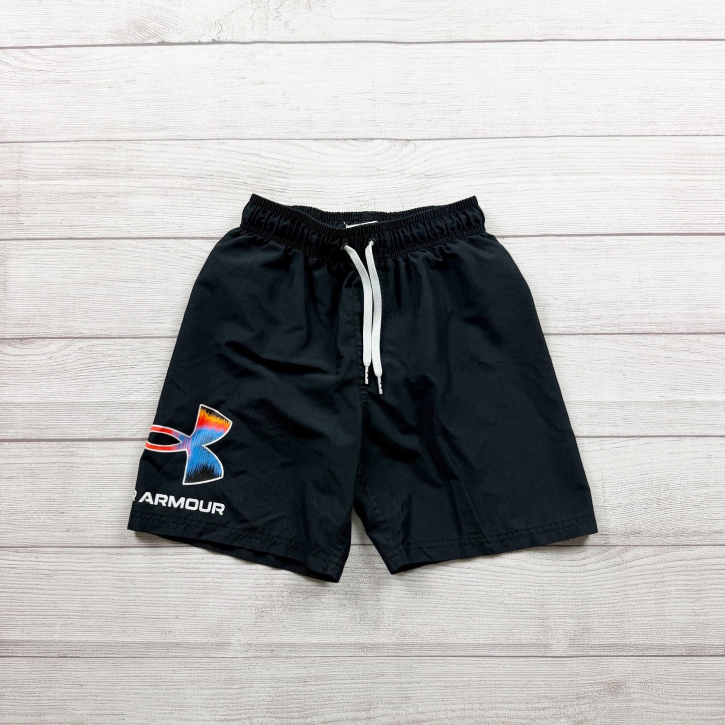 Under Armour Boys Swim Shorts Black Elastic Waistband Mesh Lining 10-12