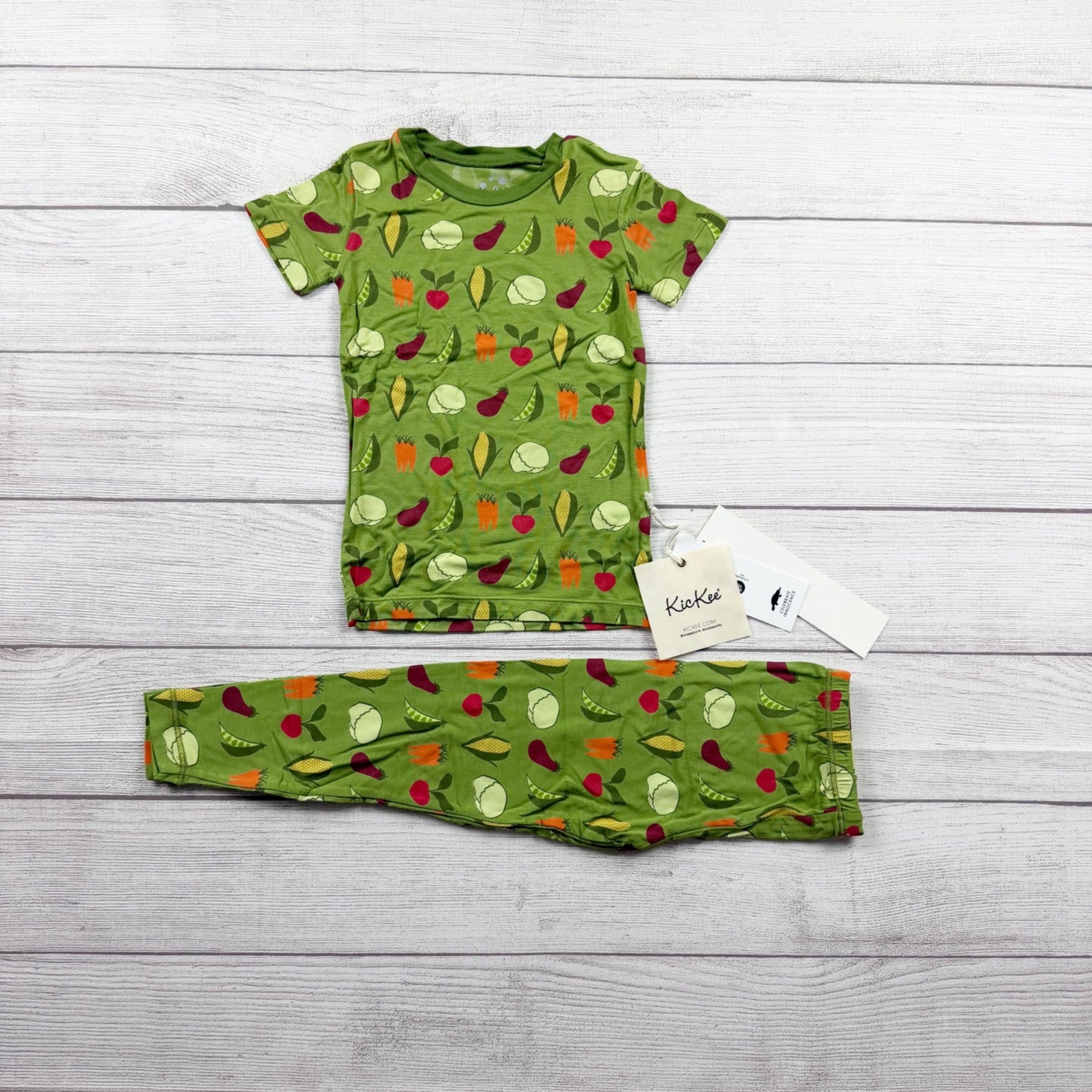 Kickee Pants Toddler Pajama Set Veggie Print Bamboo Viscose 2-Piece NWT 4T