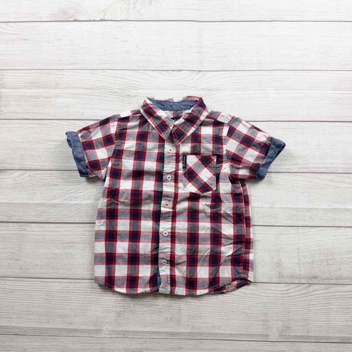 Ben Sherman Boys Red Plaid Button Up Short Sleeve Shirt 3T