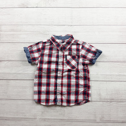 Ben Sherman Boys Red Plaid Button Up Short Sleeve Shirt 3T