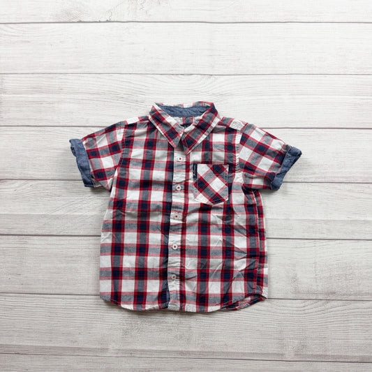Ben Sherman Boys Red Plaid Button Up Short Sleeve Shirt 3T