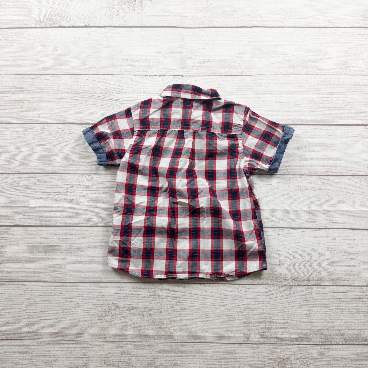 Ben Sherman Boys Red Plaid Button Up Short Sleeve Shirt 3T