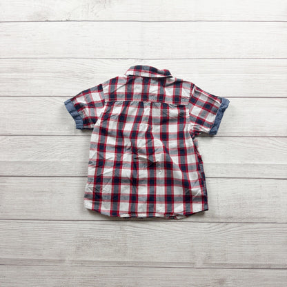 Ben Sherman Boys Red Plaid Button Up Short Sleeve Shirt 3T