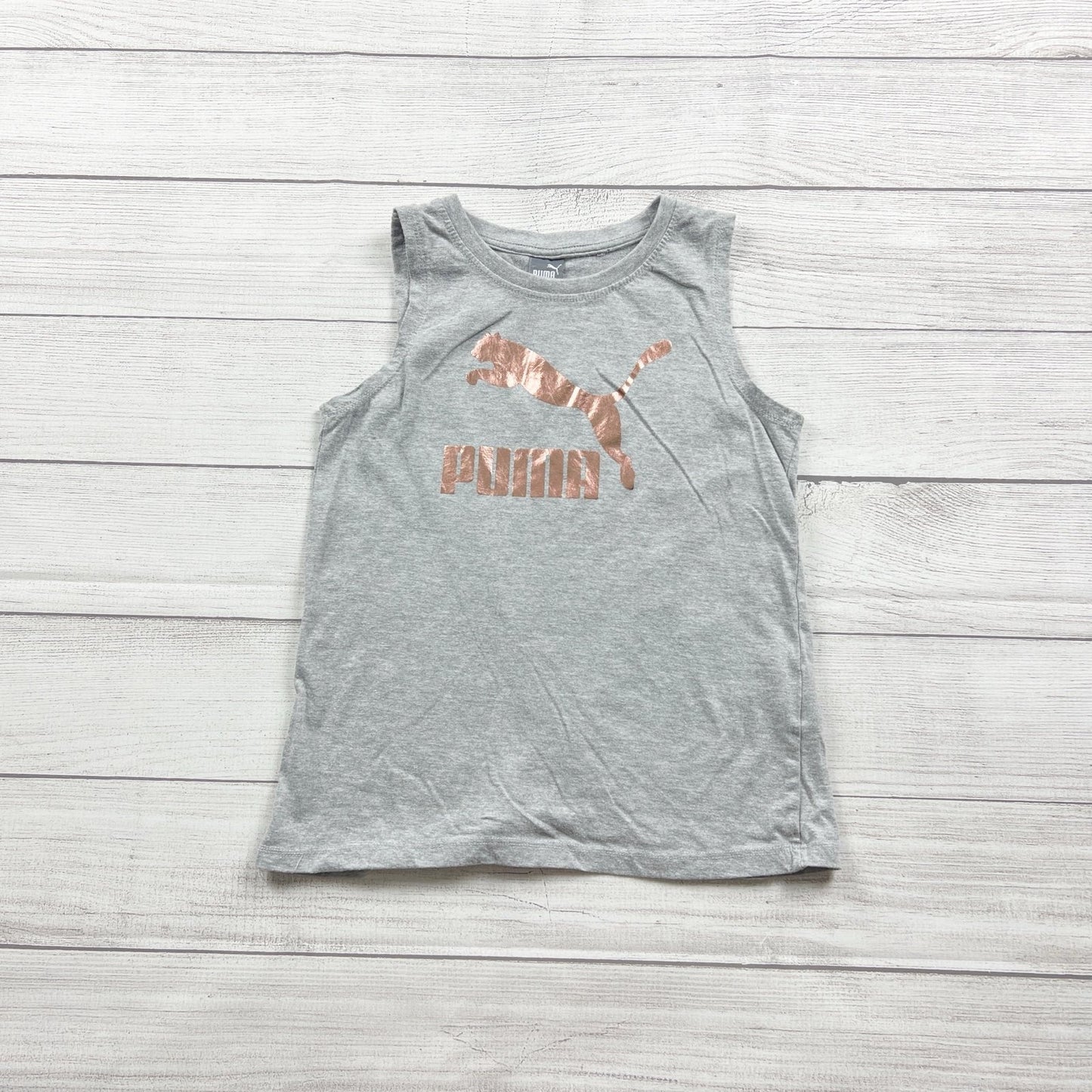 Puma Girls Sleeveless Gray Tank Top Rose Gold Logo L 12-14