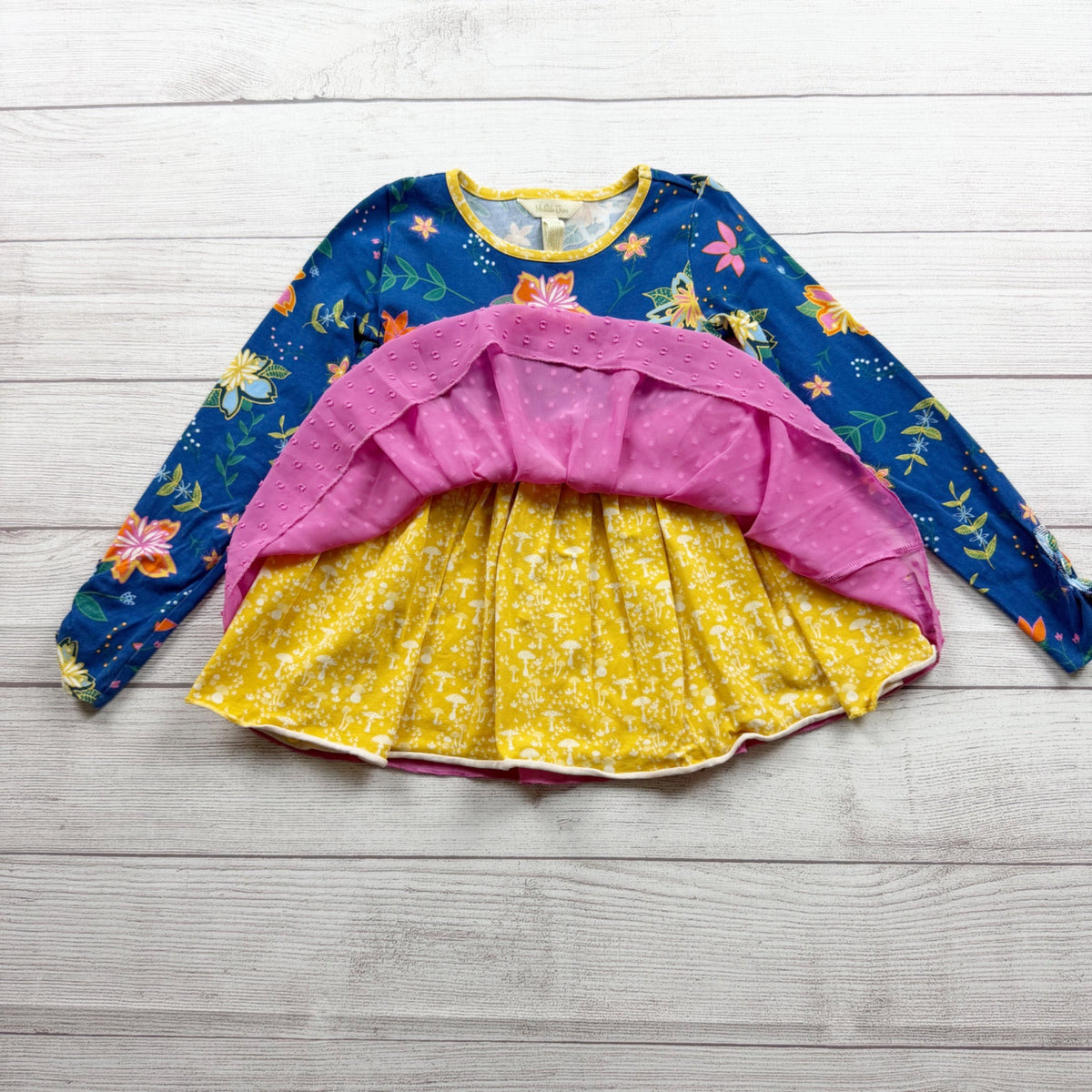 Matilda Jane Girls Floral Textured Pink Long Sleeve Peplum Tunic Top Layered 6