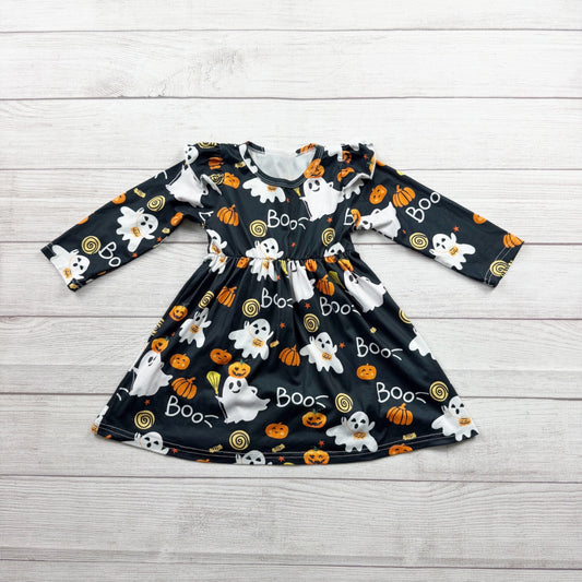 Halloween Girls Long Sleeve Ghost Pumpkin Dress Black Festive 90 2T