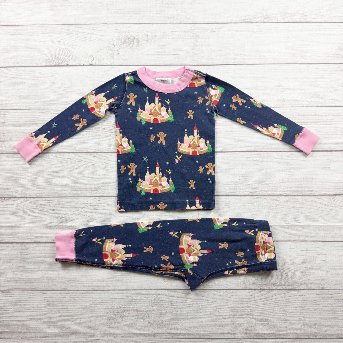 Hanna Andersson Girls Organic Cotton Holiday Pajama Set Navy Gingerbread 3T
