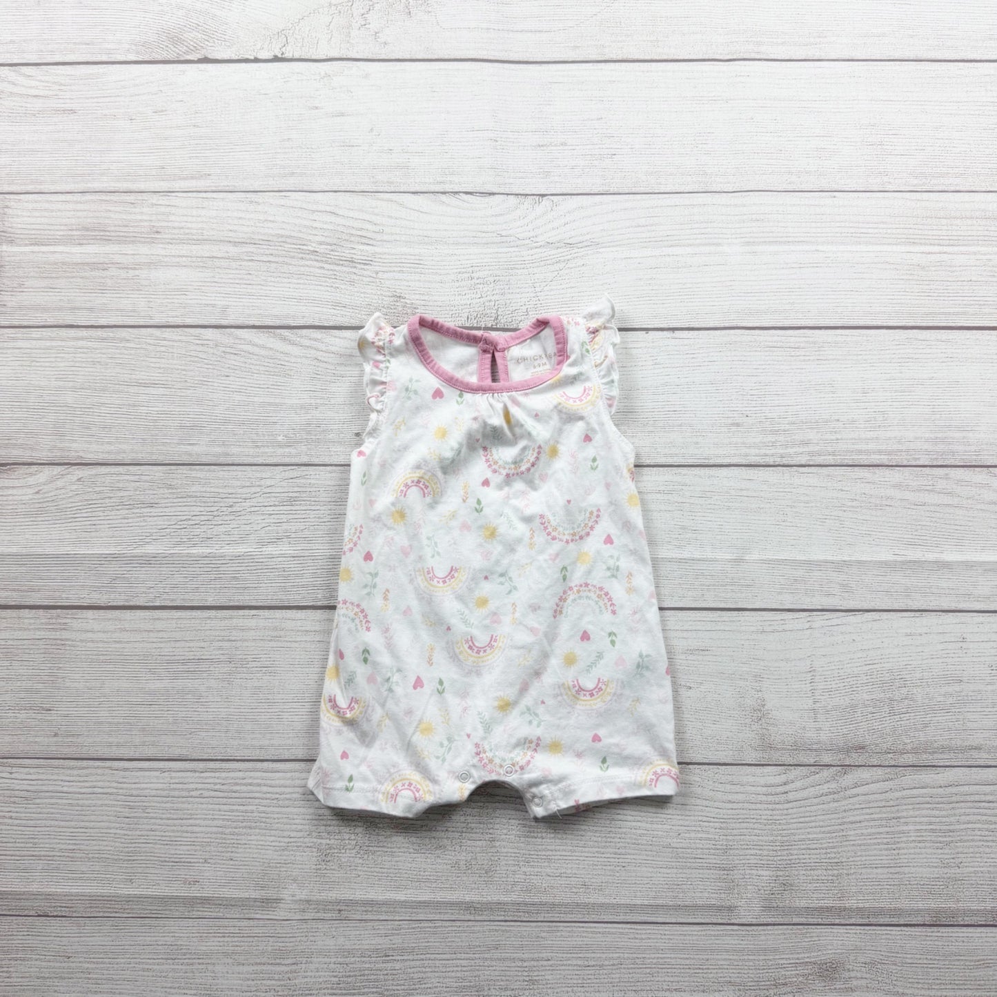Chick Pea Infant Girls FloralRainbow Print Sleeveless Romper 6-9 Months