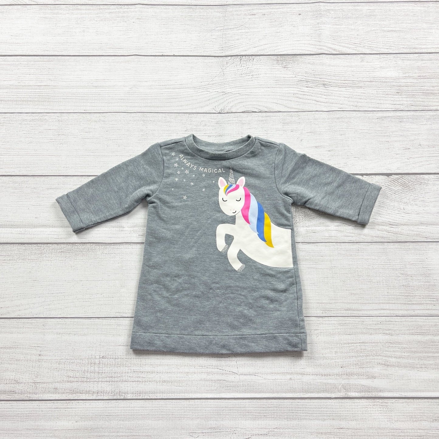 Old Navy Baby Girls Always Magical Long Sleeve Unicorn Graphic Dress 3-6 Months