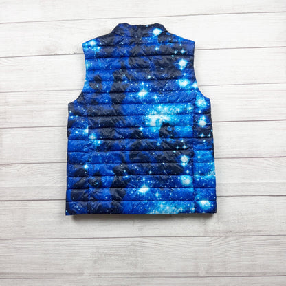 Lands End Puffer Vest Galaxy Print Lightweight Insulated Primaloft L 10-12