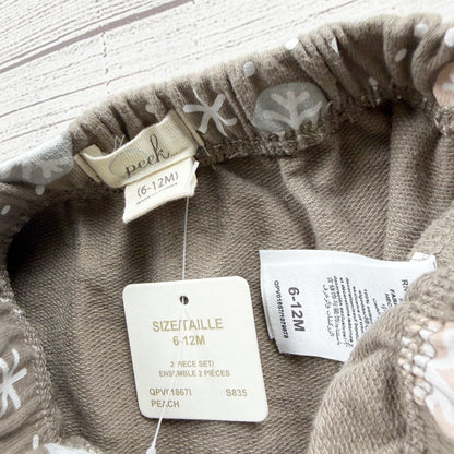 Peek Baby Girl Snowflake Print Pants Taupe Grey Elastic Waistband NWT 6-12 Month