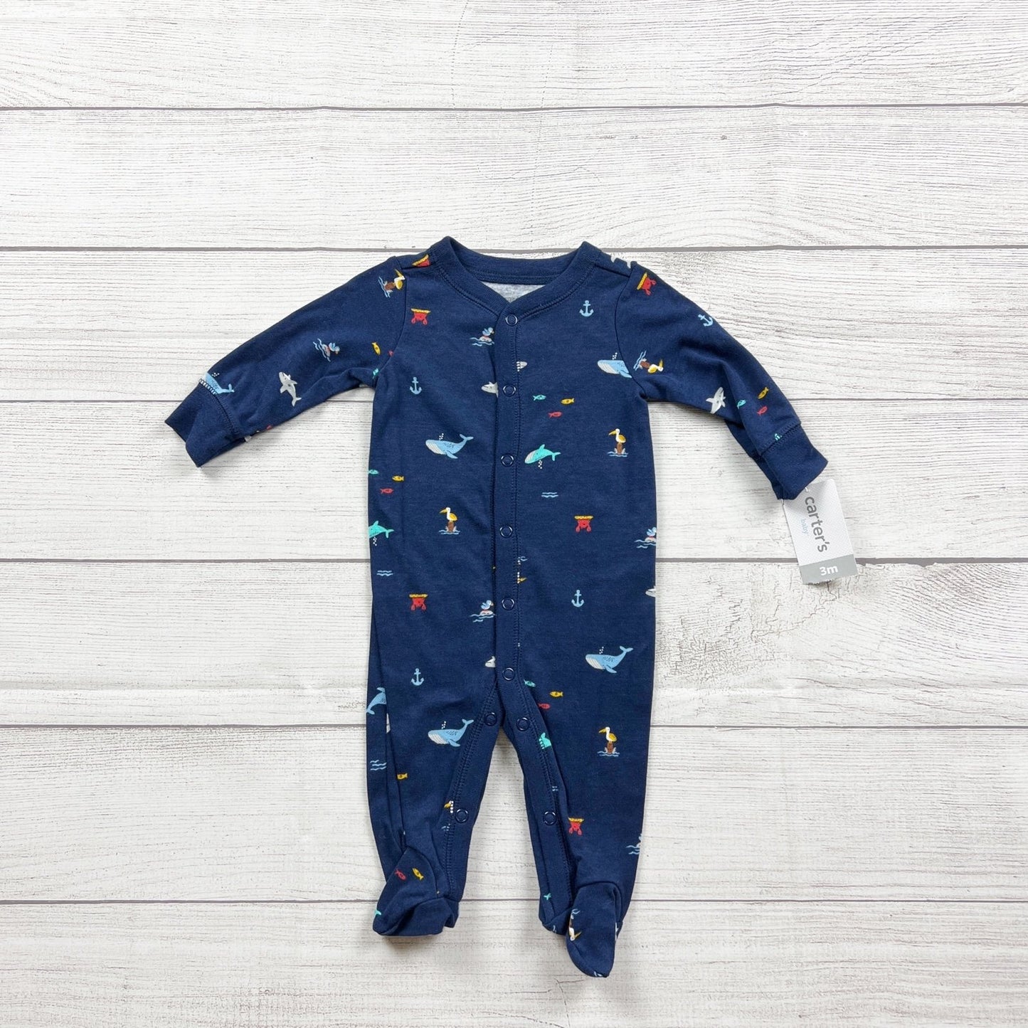 Carter's Baby Boys Navy Ocean Theme Snap Footed Sleeper Pajamas NWT 0-3 Months