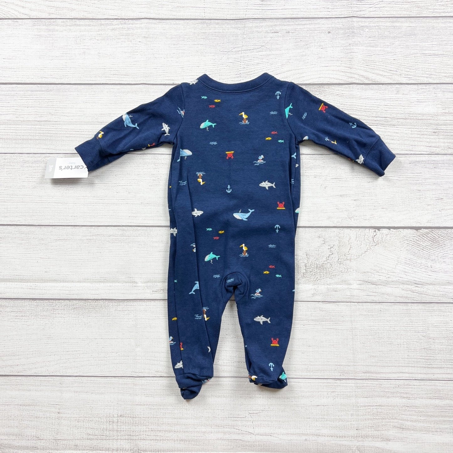 Carter's Baby Boys Navy Ocean Theme Snap Footed Sleeper Pajamas NWT 0-3 Months