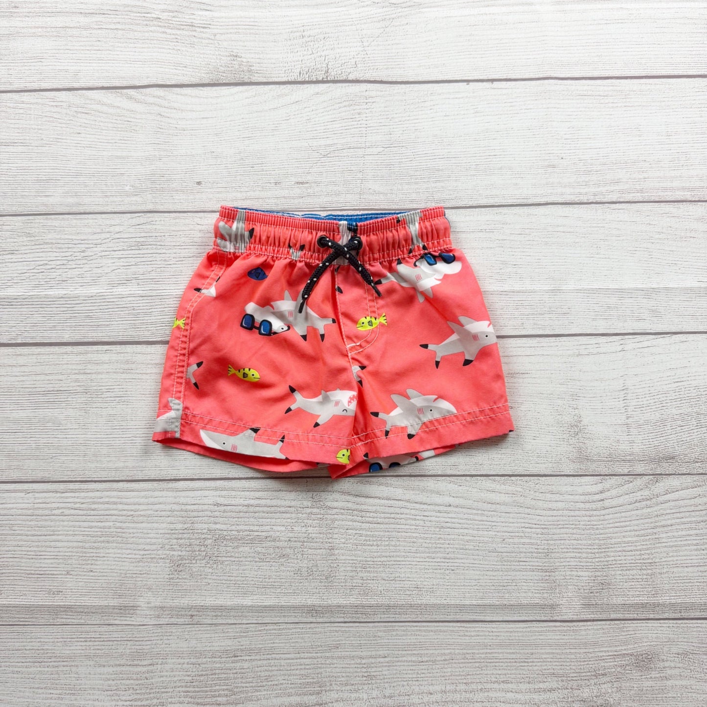 Carter's Baby Boys Shark Print Swim Trunks Coral Elastic Waist 6-9 Months