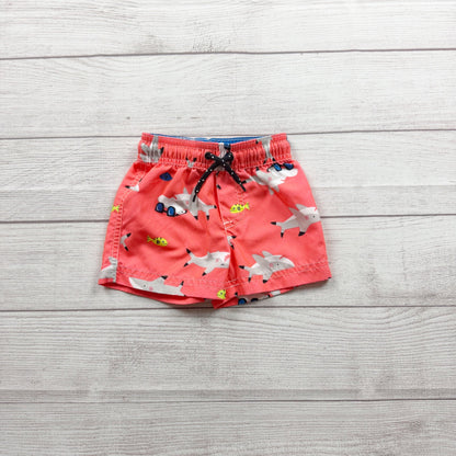 Carter's Baby Boys Shark Print Swim Trunks Coral Elastic Waist 6-9 Months