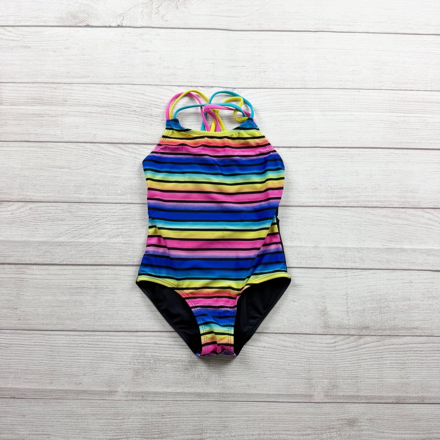 Cat & Jack Girls Multicolor Striped One Piece Swimsuit Crossback Straps S 6 6X