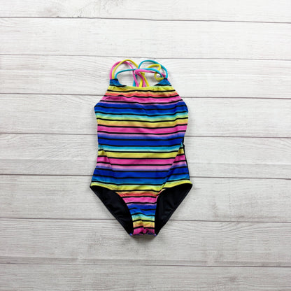Cat & Jack Girls Multicolor Striped One Piece Swimsuit Crossback Straps S 6 6X