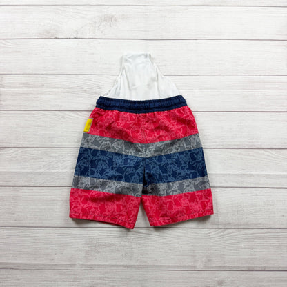 Pokemon Boys Pikachu Swim Trunks Red Blue Striped Elastic Waist Mesh Lined S