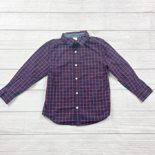 Gymboree Boys Plaid Button Down Shirt Navy Red Long Sleeve S 5-6