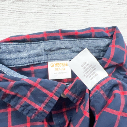 Gymboree Boys Plaid Button Down Shirt Navy Red Long Sleeve S 5-6