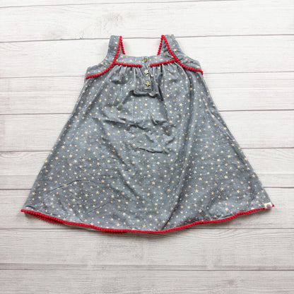 Cheeky Plum Star Print Sleeveless Girls Dress Red Pom Trim 6