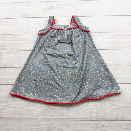 Cheeky Plum Star Print Sleeveless Girls Dress Red Pom Trim 6
