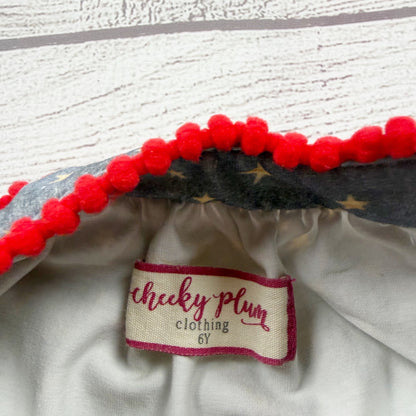 Cheeky Plum Star Print Sleeveless Girls Dress Red Pom Trim 6