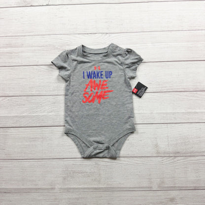 Under Armour Baby "I Wake Up Awesome" Bodysuit Heather Gray NWT 6-9 Months