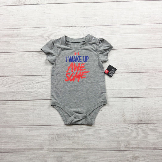 Under Armour Baby "I Wake Up Awesome" Bodysuit Heather Gray NWT 6-9 Months