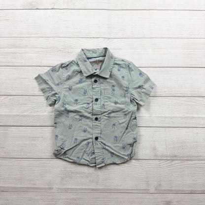 Cat & Jack Toddler Boys Button Up Shirt Short Sleeve Dino Hula 3T